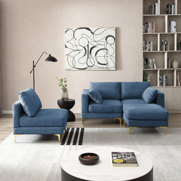 Living Room Furniture Modern Leisure L Shape Couch Blue Fabric