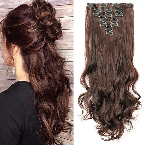 22Inch Long Straight Wavy Hair Extension 7Pcs/Set 16 Clips