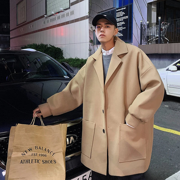 LAPPSTER Men Korean Fashions Wool Trench Coat 2023 Overcoat Mens Japanese Streetwear Winter Coat Harajuku Khaki Jackets Coats