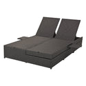 Outdoor Double Sunbed, Wicker Rattan Patio Reclining Chairs With Adjustable Backrest and Seat, Conversational Set for 2