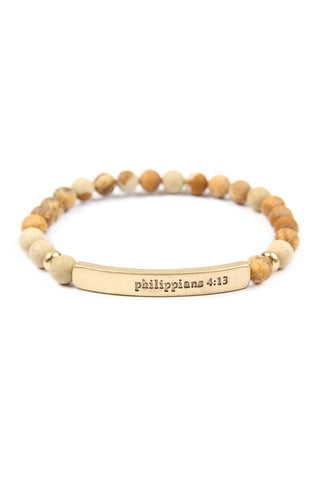 Buy gold-brown &quot;Philippians 4:13&quot; Natural Stone Stretch Bracelet