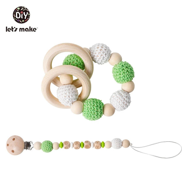 Let's Make Baby Rattles Set Crochet Animal Elk Amigurumi Elephant Baby Teether Wooden Pacifier ChainBPA Free Nursing Rattle Toys