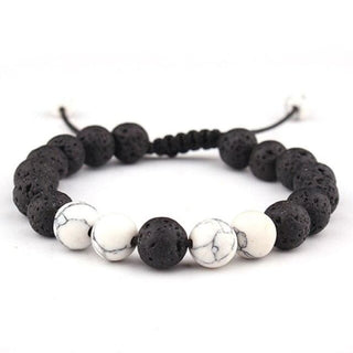 Adjustable Anxiety Diffusing Lava Stone Bracelet W/White Stones