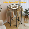 360 Rotating Freestanding Clothing Rack, Hexagonal Carbon Steel Organizer with Wheels