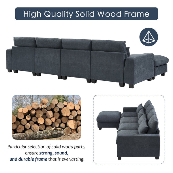 Modern Large L-Shape Feather Filled Sectional Sofa,  Convertible Sofa Couch With Reversible Chaise for Living Room