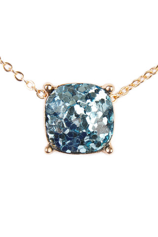 Buy aqua Cushion Glitter Necklace