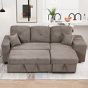 Reversible Sleeper Sectional Sofa Bed With Side Shelf and 2 Stools,Pull-Out L-Shaped Sofa Bed,Corner Sofa-Bed With Stora