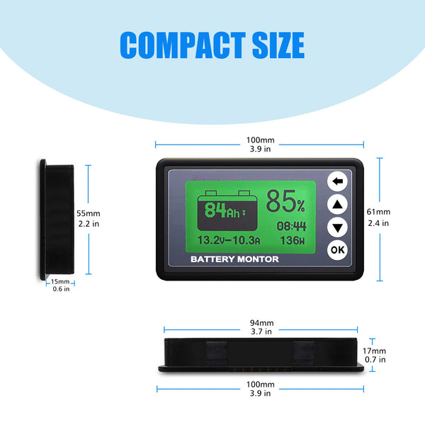 ACOPOWER 500A Battery Monitor, High and Low Voltage Programmable Alarm, Voltage Range 10v-120v