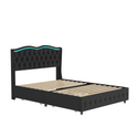 Queen Platform Bed Frame , Velvet Upholstered Bed With Deep Tufted Buttons and Nailhead Trim, Adjustable Colorful LED Li