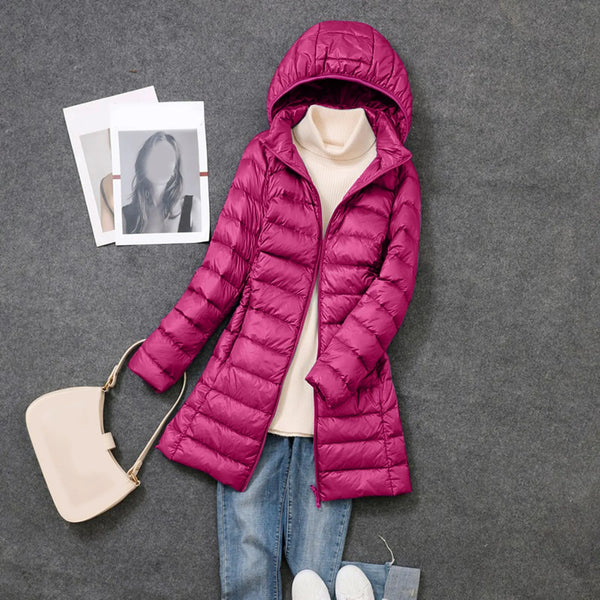 Women Warm Winter Coat Long Sleeve Solid Color Down Jackets Pockets Casual Hooded Down Coats Female Outerwear Padded Clothes
