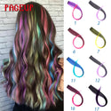 Pageup Rainbow Hair Extension Clip One Piece Synthetic Fake Colored Hair Pieces Pink Long 20" False Clip in Hair Extensions