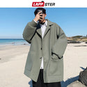 LAPPSTER Men Korean Fashions Wool Trench Coat 2023 Overcoat Mens Japanese Streetwear Winter Coat Harajuku Khaki Jackets Coats