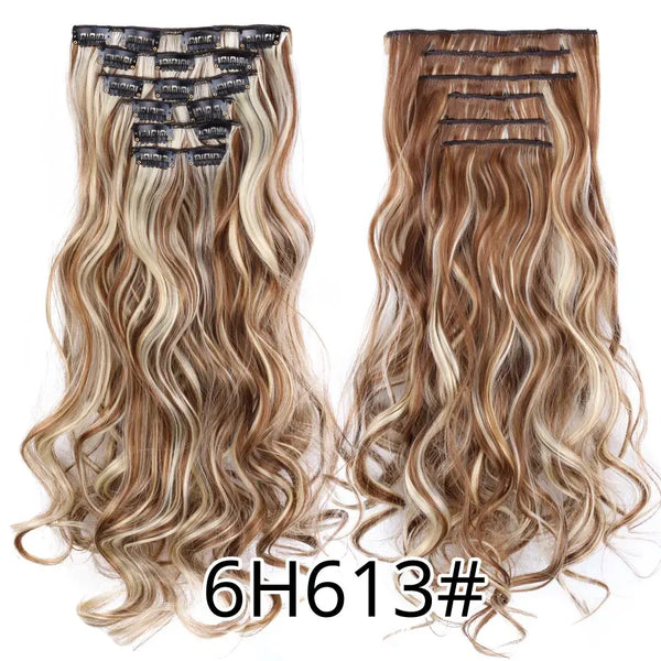 22Inch Synthetic Long Curly 16Clips Clip in Hair Extensions