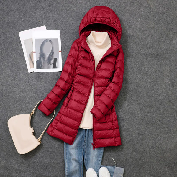 Women Warm Winter Coat Long Sleeve Solid Color Down Jackets Pockets Casual Hooded Down Coats Female Outerwear Padded Clothes