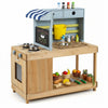 Kids Wooden Mud Kitchen Playset with Canopy and Faucet
