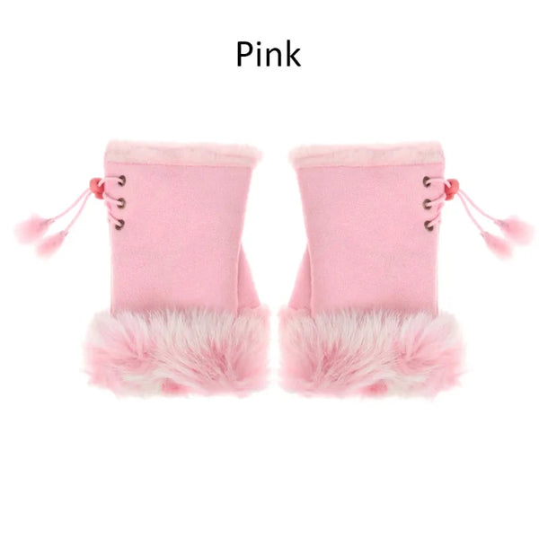 Fingerless Faux Rabbit Fur Gloves