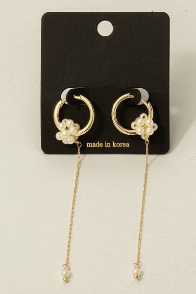 Pearl Cluster And Chain Drop Hoop Earrings