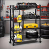 4-Tier Rolling Storage Rack with Baskets, Metal Utility Shelf on Wheels, Kitchen Garage Organizer
