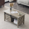 Lift Top Coffee Table 36" Farmhouse Rustic Wood Hidden Storage & Sliding Barn