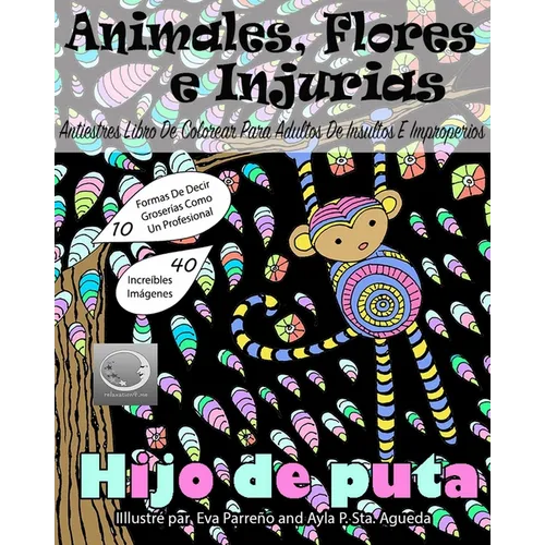 ANTIESTRES Libro De Colorear Para Adultos De Insultos E Improperios: Animales, Flores Y Injurias Con Fondo Negro - Paperback