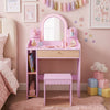 Kids Vanity Table Set with LED Mirror and Stool - Pink