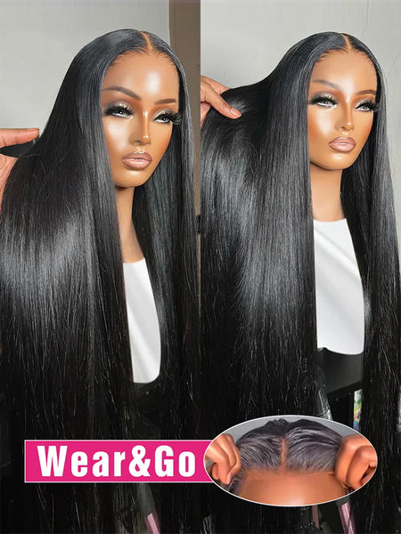 Glueless Preplucked Human Hair Wigs Ready To Wear And Go Brazilian Bone Straight 13x4 HD Lace Frontal Human Hair Wig For Women