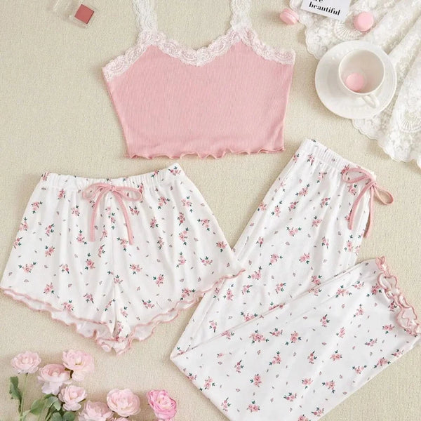 Pink & White Floral Pajamas Set