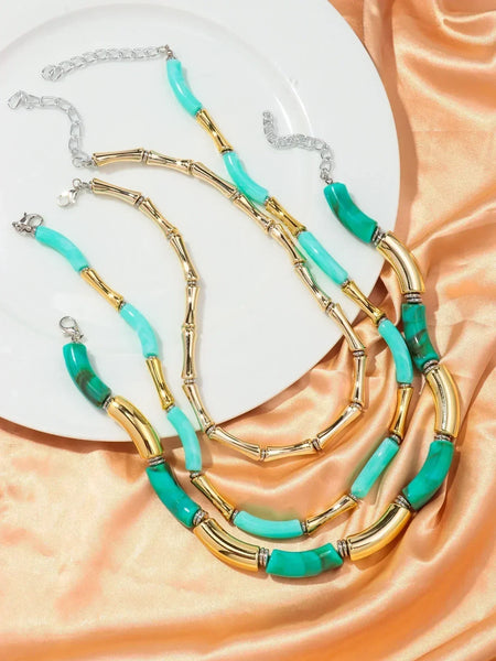 3 pieces/set Bohemian Acrylic Bamboo Beads Choker Necklace Set for Women Chunky Tube Necklaces 2024 Accessories Jewelry