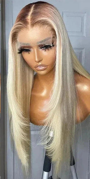 13X4 Ombre Blonde Frontal Wig Human Hair Remy Straight Transparent Lace 4 613 Lace Front Wig For Women