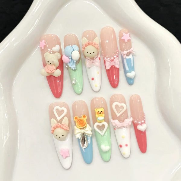 Kawaii Bunny & Bear False Nails Set