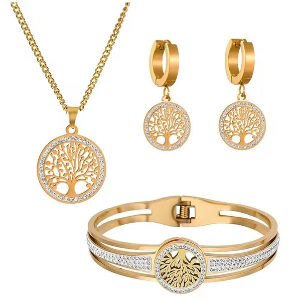 Stainless Steel Hollow Tree of Life  Jewelry Set