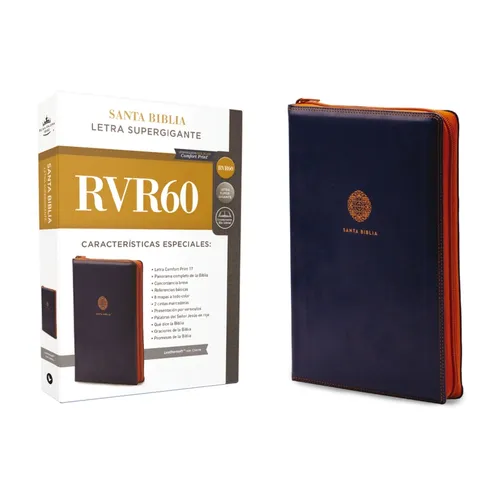 Rvr60, Santa Biblia, Letra Supergigante, Leathersoft, Azul, Con Cierre, Comfort Print - Leather