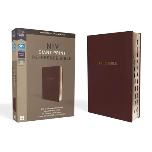 NIV, Reference Bible, Giant Print, Leather-Look, Burgundy, Red Letter Edition, Indexed, Comfort Print - Imitation Leather