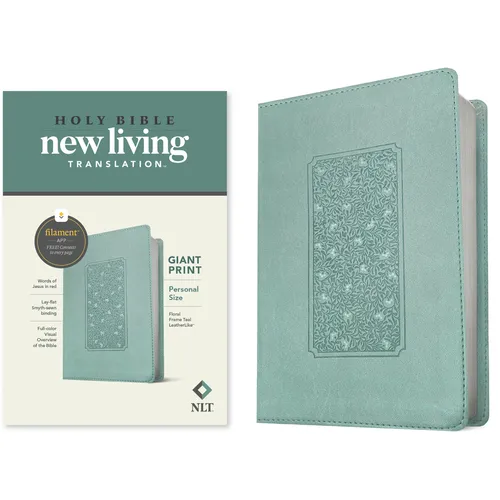 NLT Personal Size Giant Print Bible, Filament Enabled Edition (Red Letter, Leatherlike, Floral Frame Teal) - Imitation Leather