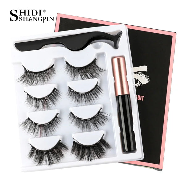 SHIDISHANGPIN 1/3/5/10 Pairs Magnetic Eyelashes Eyeliner 5 Magnet Natural Long False Lashes Set Magnetic Eyeliner Tweezer Makeup