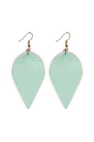 Buy light-mint Teardrop Shape Genuine Leather Earrings