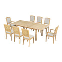 Rustic Extendable 84inch Dining Table Set With 24inch Removable Leaf , 6 Upholstered Armless Dining Chairs and 2 Padded