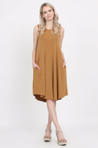 Buy coffee Sleeveless Pocket Swing Dress