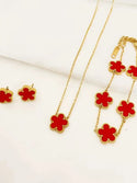 Deluxe Cinquefoil Flower Pendant Necklace Earrings Bracelet Gift Set