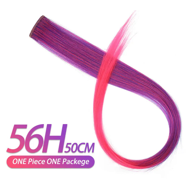 Pageup Rainbow Hair Extension Clip One Piece Synthetic Fake Colored Hair Pieces Pink Long 20" False Clip in Hair Extensions