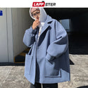 LAPPSTER Men Korean Fashions Wool Trench Coat 2023 Overcoat Mens Japanese Streetwear Winter Coat Harajuku Khaki Jackets Coats