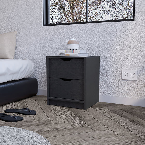 Nightstand Gandu, Two Drawers -Black