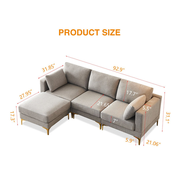 Living Room Furniture Modern Leisure L Shape Couch Grey Fabric