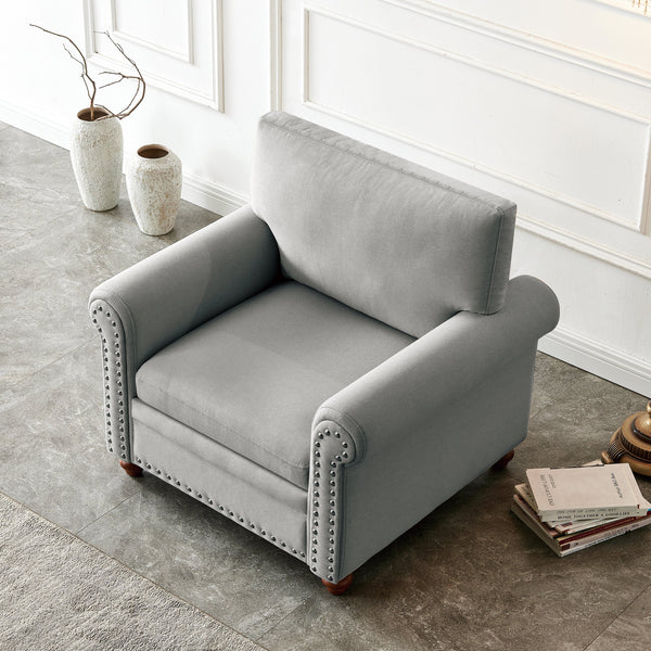 Living Room Sofa Single Seat Chair With Wood Leg Grey Fabric