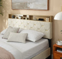 Queen Size Bed Frame, Shelf Upholstered Headboard, Platform Bed With Outlet & USB Ports, Wood Legs, No Box Spring Needed