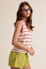 Striped Knit V-Neck Tank Top: Cherry