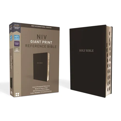 NIV, Reference Bible, Giant Print, Leather-Look, Black, Red Letter Edition, Indexed, Comfort Print - Imitation Leather