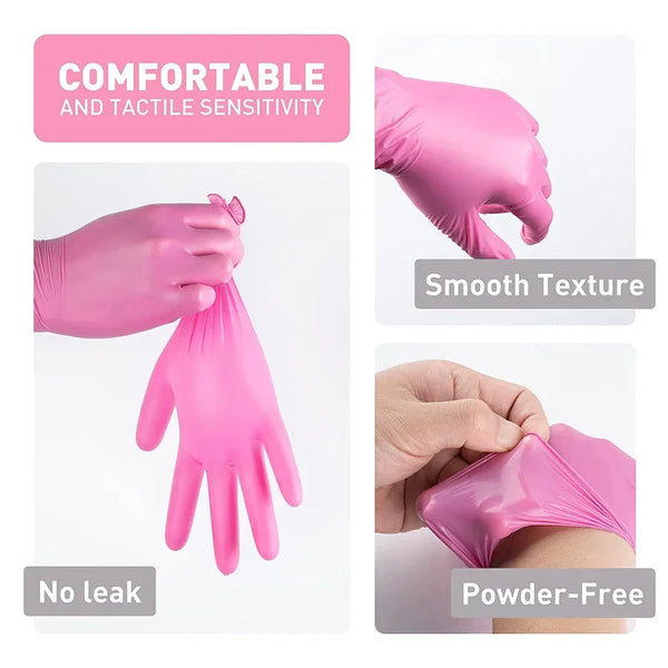 Nitrile Gloves Pink Vinyl 100pcs Food Grade Waterproof Allergy Free Disposable Woman Girl Work Safety Gloves Household Cleaning