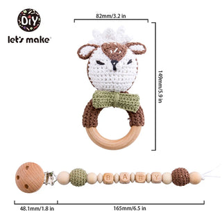 Buy khaki Let&#39;s Make Baby Rattles Set Crochet Animal Elk Amigurumi Elephant Baby Teether Wooden Pacifier ChainBPA Free Nursing Rattle Toys