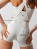 Women's Sculpting Workout Shorts 5 Inch - Beige | Criss-Cross Waistband with Pocket